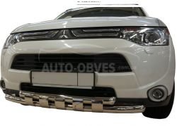 Bumper protection Mitsubishi Outlander 2013-2015 - type: model with plates фото 0