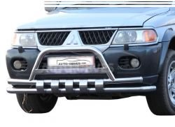 Mitsubishi Pajero Sport I front bumper protection - type: with additional tubes фото 0