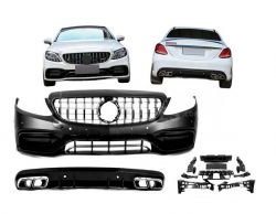 Комплект обвесов с диффузором Mercedes C-сlass w205 2014-2021 - тип: c63 amg v2 фото 0