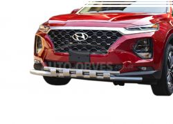 Защита бампера Hyundai Santa Fe 2017-... - тип: модельная с пластинами фото 0