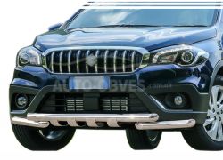 Bumper protection Suzuki SX4 2014-2017, 2017-... restyle - type: model, with plates фото 0