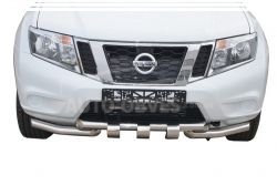 Защита бампера Nissan Terrano 2014-2018 - тип: модельная, с пластинами фото 0