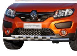 Bumper protection Renault Sandero Stepway 2013-2019 - type: model with plates фото 0