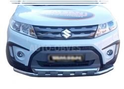 Защита переднего бампера Suzuki Vitara 2015-... - тип: двойной ус с пластинами фото 0