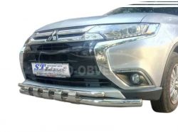 Захист бампера Mitsubishi Outlander 2015-2020 - тип: модельний з пластинами фото 0