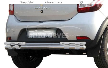Bumper protection Sandero Stepway - type: on plates, without parking sensors фото 0