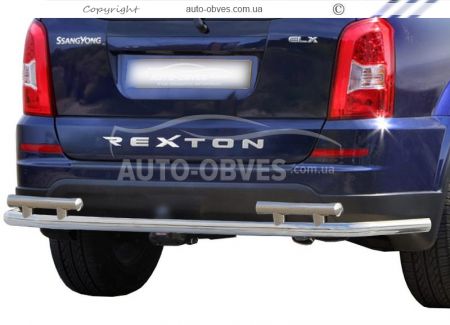 Ssangyong Rexton rear bumper protection with stroke - type: on racks, without parking sensors фото 0