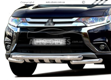 Защита бампера Mitsubishi Outlander 2015-2020 - тип: модельная, с пластинами фото 0