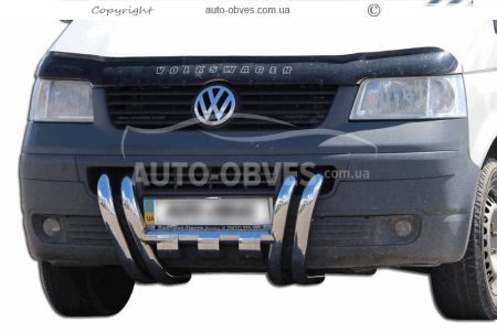 Front bumper protection VW T5 2004-2010 - type: with plates фото 0