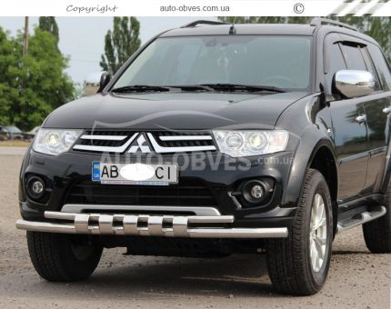 Захист бампера Mitsubishi L200, Mitsubishi Pajero Sport 2008-2016 - тип: модельний з пластинами фото 1