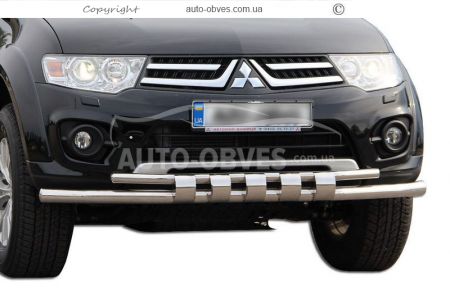 Bumper protection Mitsubishi L200, Mitsubishi Pajero Sport 2008-2016 - type: model with plates фото 0