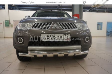 Захист бампера Mitsubishi Pajero Sport, L200 - тип: модельний з пластинами фото 1