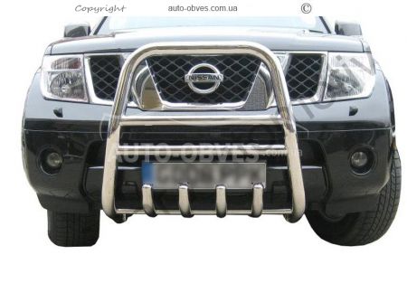 High bull bar Nissan Navara 2005-2014 - type: up to the hood фото 0