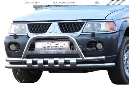 Защита переднего бампера Mitsubishi Pajero Sport I - тип: с доп трубками фото 0