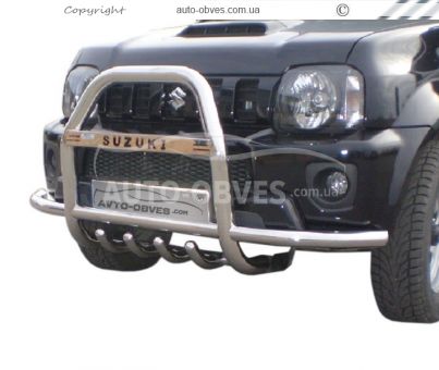 Front bumper protection Suzuki Jimny 1998-2018 - type: with additional pipes фото 0