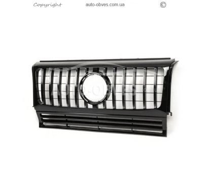 Front grille Mercedes G сlass w463 1990-2018 - type: gt with chrome stripes black with chrome stripes фото 0