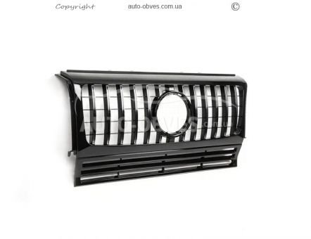 Front grille Mercedes G сlass w463 1990-2018 - type: gt with chrome stripes black with chrome stripes фото 2