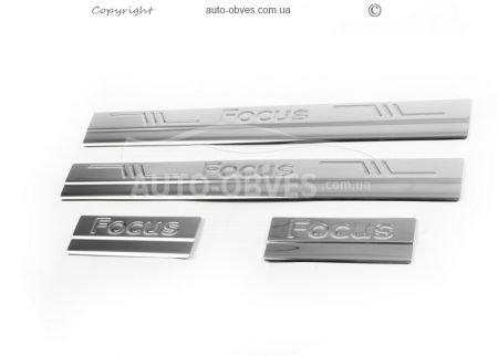 Door sills Ford Focus HB 5D, SD, SW, 4 pcs, stainless steel фото 0