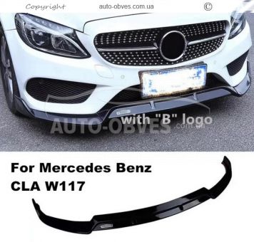 Передняя lip юбка Mercedes CLA c117 2013-2019 - тип: черная v1 фото 3