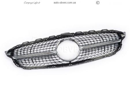 Radiator grille Mercedes C class w205 2014-2021 - type: diamond silver фото 1