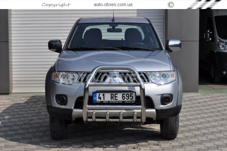 Bull bar high Mitsubishi L200, Pajero Sport - type: up to the hood фото 3