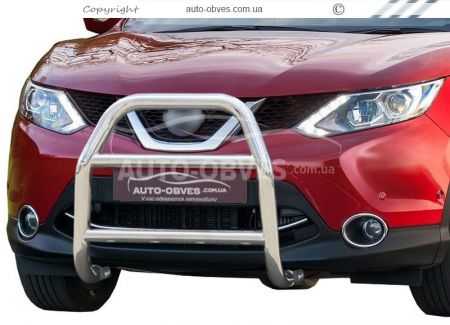 High bull bar Nissan Qashqai 2014-2017 - type: without grill, on order фото 0