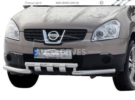 Защита бампера Nissan Qashqai 2007-2010 - тип: модельная, с пластинами фото 0