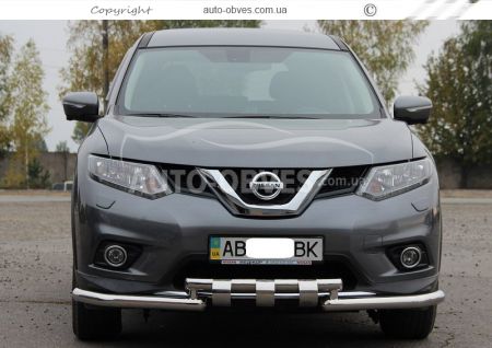 Защита бампера Nissan X-Trail 2014-2017 - тип: модельная, с пластинами фото 1