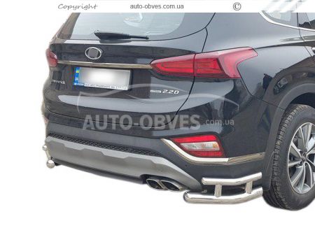 Rear bumper protection Hyundai Santa Fe 2017-... - type: double corners фото 0