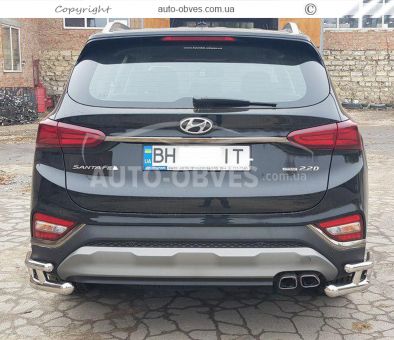 Rear bumper protection Hyundai Santa Fe 2017-... - type: double corners фото 1