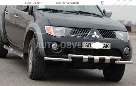 Защита бампера Mitsubishi L200, Mitsubishi Pajero Sport 2008-2016 - тип: модельная, с пластинами фото 2