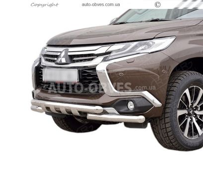 Захист бампера Mitsubishi Pajero Sport 2016-2019 - тип: модельний, з пластинами фото 0