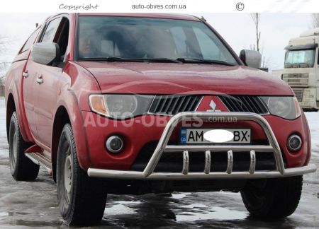 Front bumper protection Mitsubishi L200, Pajero Sport - type: with additional tubes фото 3