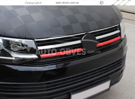 Overlays for a radiator grill VW T6 2015-2020 - type: with 2 elements, red color photo 2