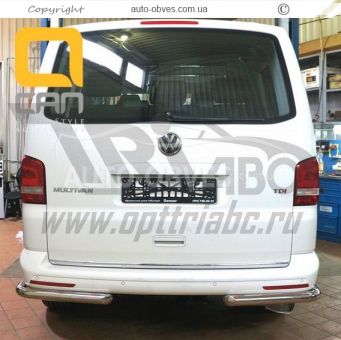 Rear bumper protection Volkswagen T5 Multivan - type: single corners, bevelled ends фото 2