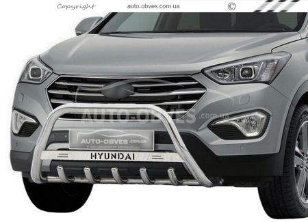 Bull bar Hyundai Santa Fe 2013-2016 - type: with logo фото 1