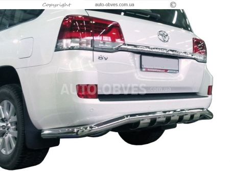 Rear Bumper Guard Toyota Land Cruiser 200 2016-2021 - type: curved mustache with grill, long version фото 0