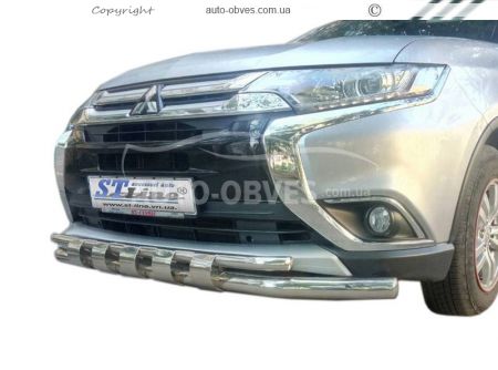 Bumper protection Mitsubishi Outlander 2015-2020 - type: model with plates фото 0