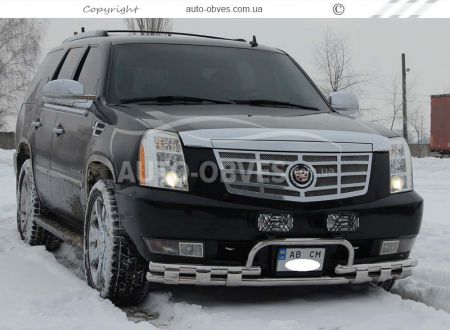 Front bumper protection Cadillac Escalade ESV 2007-2014 - type: with number stroke фото 1